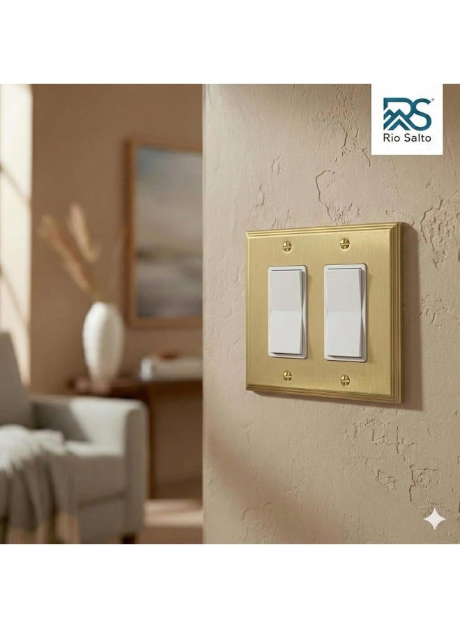 Rio Salto BRASS Modern Metal Gold Double Light Switch Wall Plate or Outlet Cover Wall Plate, Corrosion Resistant Receptacle Wallplate Rocker Covers Decora 2 Gang Brushed Brass STANDARD SIZE - Image 3