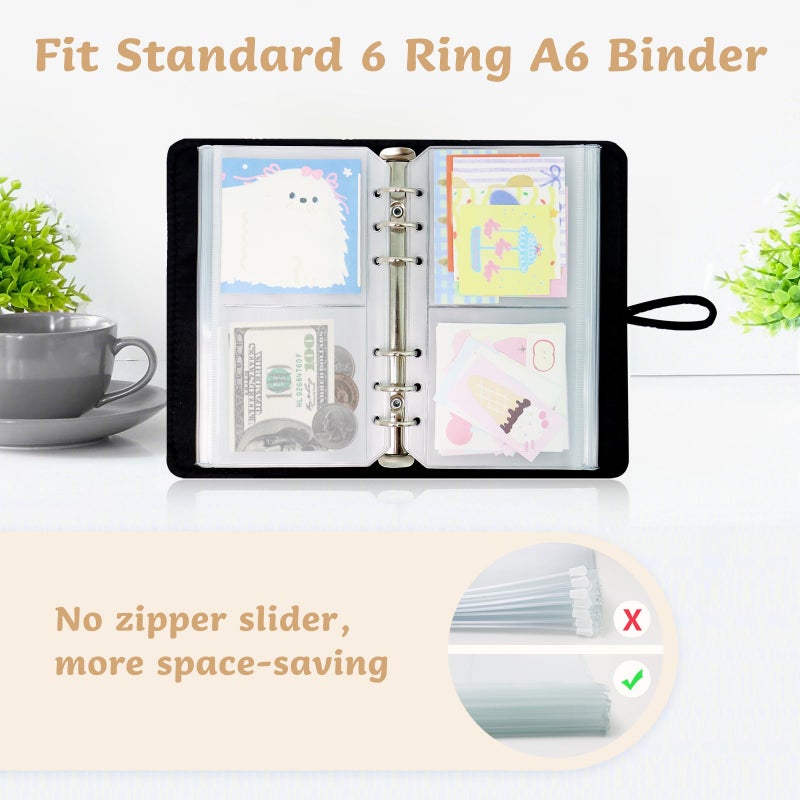 Dajino 10 Pack Multi-Compartment Zippered Binder Pocket Sleeves for 6 Ring A6 Binder - Frosted Divided Zipper Pouch Money Cash Saving Budget Binder Insert Refill Card Page Protector Loose Leaf Bag (2-Pocket) - Image 3