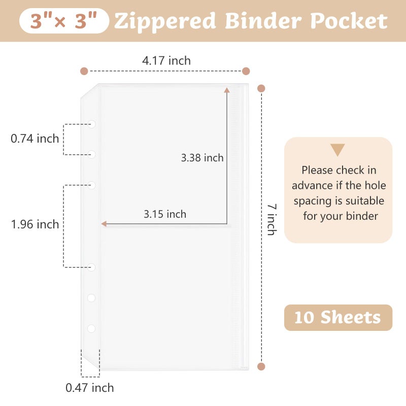 Dajino 10 Pack Multi-Compartment Zippered Binder Pocket Sleeves for 6 Ring A6 Binder - Frosted Divided Zipper Pouch Money Cash Saving Budget Binder Insert Refill Card Page Protector Loose Leaf Bag (2-Pocket) - Image 2