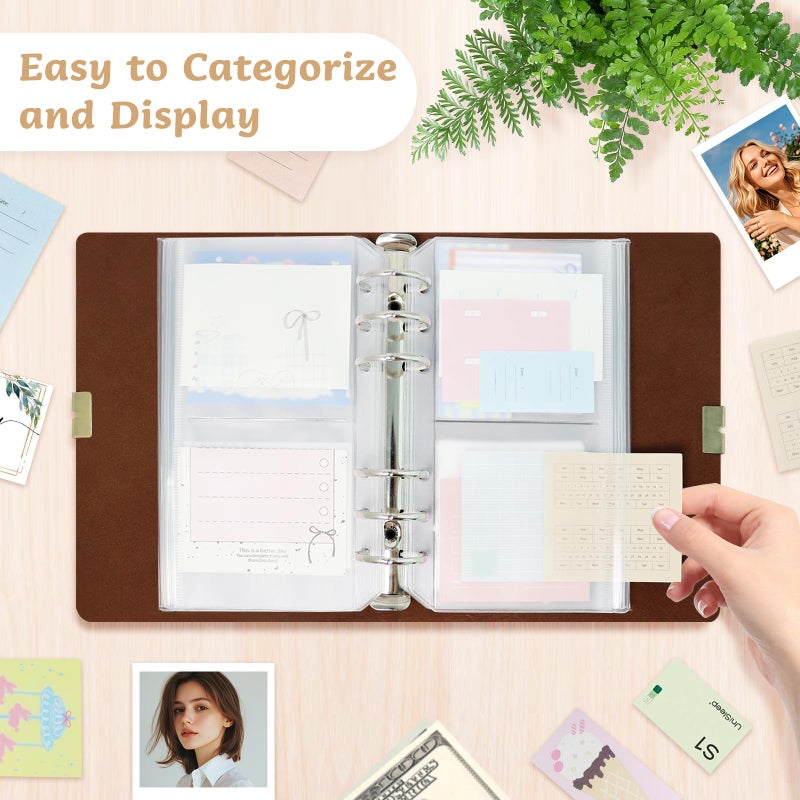 Dajino 10 Pack Multi-Compartment Zippered Binder Pocket Sleeves for 6 Ring A6 Binder - Frosted Divided Zipper Pouch Money Cash Saving Budget Binder Insert Refill Card Page Protector Loose Leaf Bag (2-Pocket) - Image 5