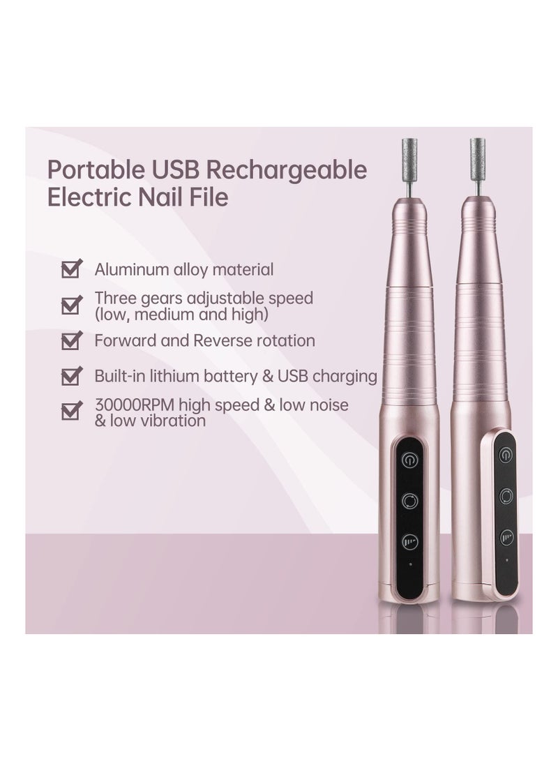 SYOSI USB Rechargeable Electric Nail File with 3 Speed Adjustment, 30000 RPM Portable Nail Drill Machine E File for Acrylic Gel Nails, Pink - Image 2