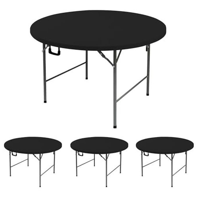 Enjoyidea Fitted Round Table Covers 60 Inch-4 Pack Black Elastic Spandex Table Cloth-Small Stretch Folding Circle Tablecloths Topper Cap for Kitchen Dining Commercial Party Picnic Event Banquet Tables