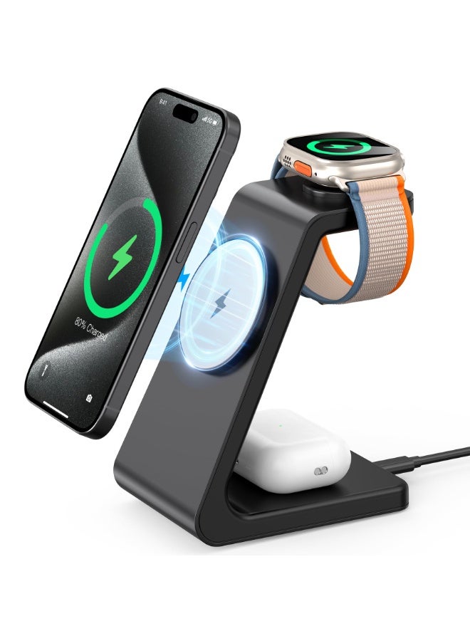 Magnetic Wireless Mag-Safe Charging Station, 3 in 1 Fast Max Charging for iPhone 16 15 14 13 12 Pro Max Plus, Charger Stand for Apple Watch Series & Air pods 4 3 2 Pro, Gifts for Men  - Image 1