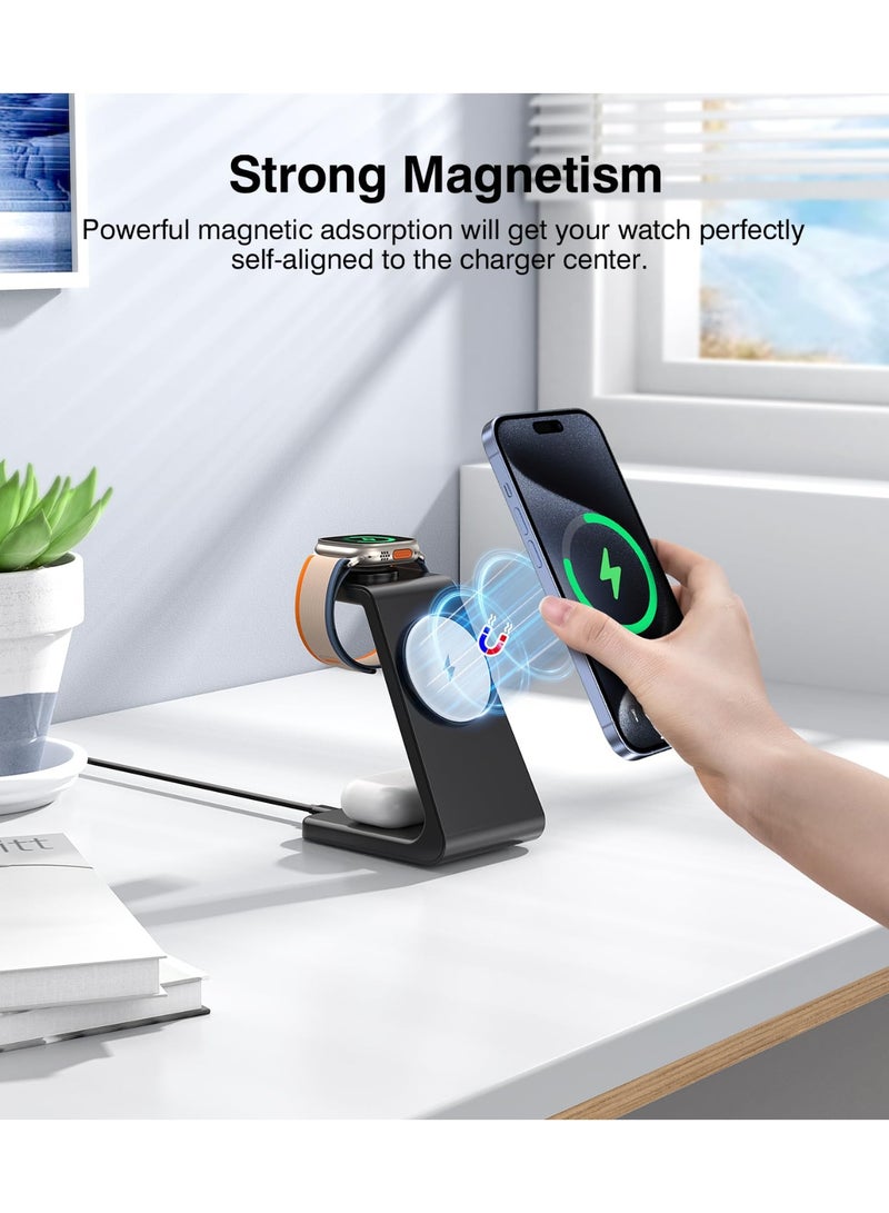 Magnetic Wireless Mag-Safe Charging Station, 3 in 1 Fast Max Charging for iPhone 16 15 14 13 12 Pro Max Plus, Charger Stand for Apple Watch Series & Air pods 4 3 2 Pro, Gifts for Men  - Image 5