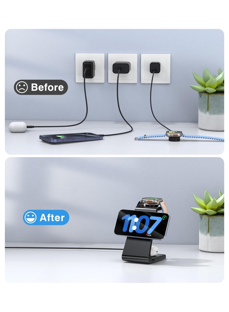 Magnetic Wireless Mag-Safe Charging Station, 3 in 1 Fast Max Charging for iPhone 16 15 14 13 12 Pro Max Plus, Charger Stand for Apple Watch Series & Air pods 4 3 2 Pro, Gifts for Men  - Image 2