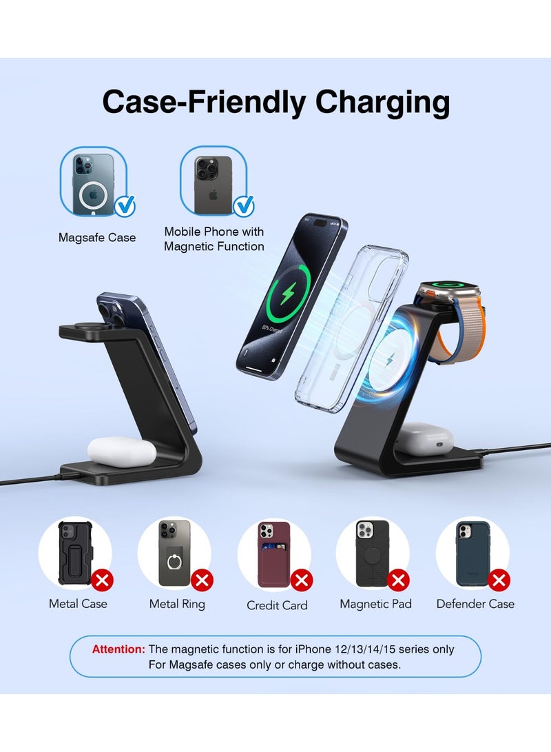 Magnetic Wireless Mag-Safe Charging Station, 3 in 1 Fast Max Charging for iPhone 16 15 14 13 12 Pro Max Plus, Charger Stand for Apple Watch Series & Air pods 4 3 2 Pro, Gifts for Men  - Image 3
