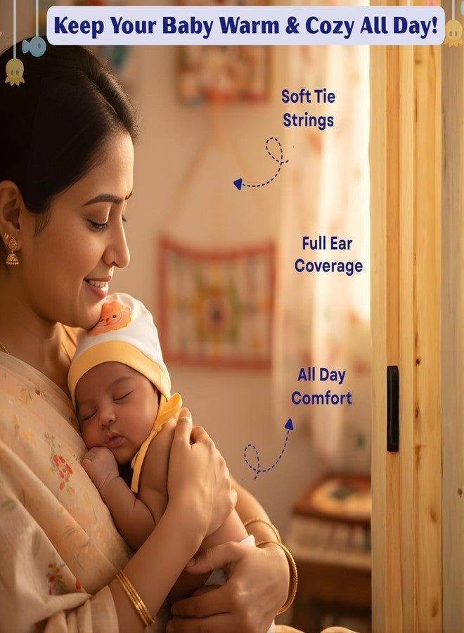 Toddylon مجموعة قبعات توديلون للأطفال حديثي الولادة (3 قطع) | مجموعة قبعات قطنية ناعمة للأطفال الرضع | قبعة ناعمة للأطفال من عمر 0-6 أشهر (أبيض) - Image 4