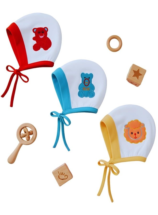 Toddylon مجموعة قبعات توديلون للأطفال حديثي الولادة (3 قطع) | مجموعة قبعات قطنية ناعمة للأطفال الرضع | قبعة ناعمة للأطفال من عمر 0-6 أشهر (أبيض) - Image 1