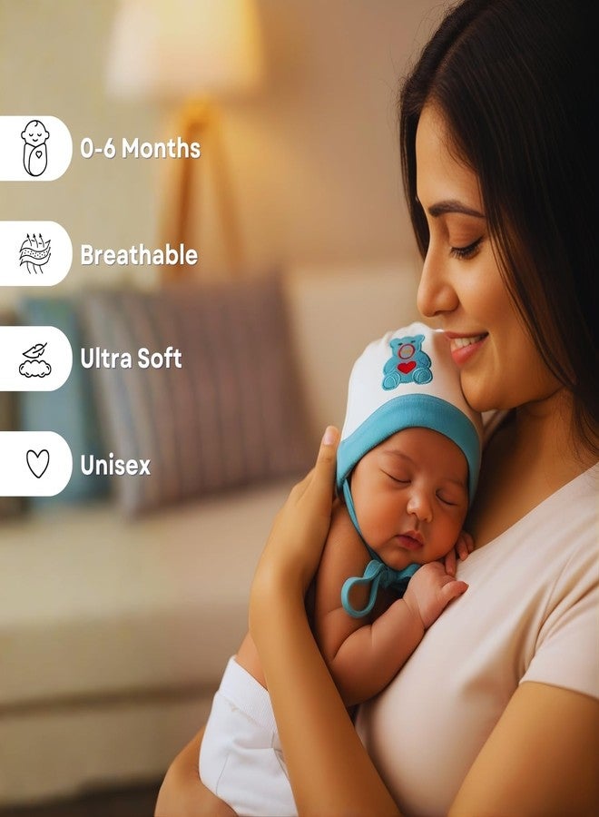 Toddylon مجموعة قبعات توديلون للأطفال حديثي الولادة (3 قطع) | مجموعة قبعات قطنية ناعمة للأطفال الرضع | قبعة ناعمة للأطفال من عمر 0-6 أشهر (أبيض) - Image 3