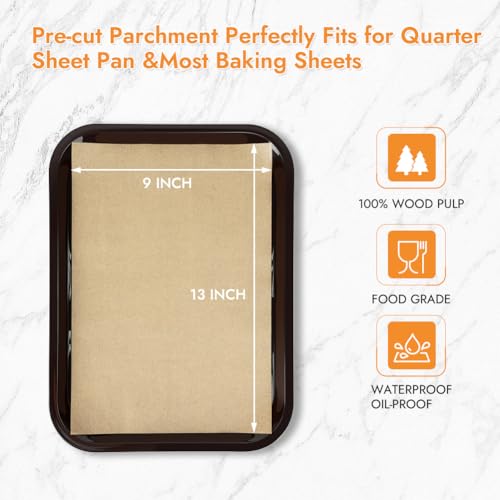 BYKITCHEN 9 x 13 Inch Parchment Paper Sheets NonStick Precut Unbleached Baking Parchment Paper Liners for Oven Air Fryer Grilling Cooking Bread Cake Cookie Fits for Quarter Sheet Pan 120pcs - Image 3
