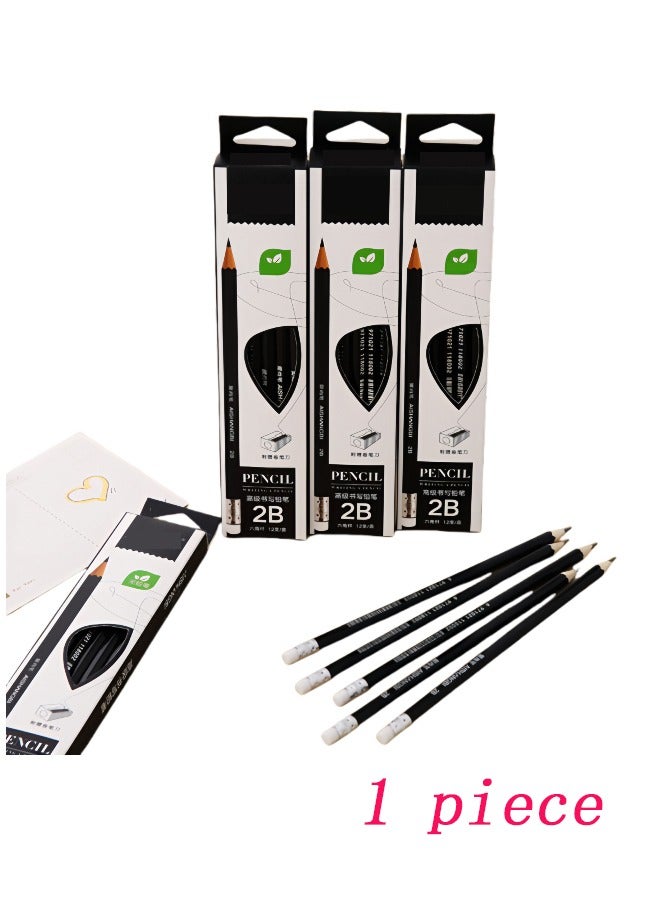 Generic 12 Hexagonal 2B Wooden Lead Pencils with Eraser - Students Writing, Sketch, and Drawing Wood Pencils, Ideal for School Supplies and Office Use  - Image 1