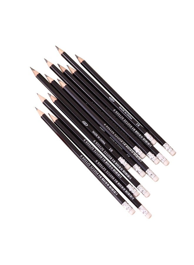 Generic 12 Hexagonal 2B Wooden Lead Pencils with Eraser - Students Writing, Sketch, and Drawing Wood Pencils, Ideal for School Supplies and Office Use  - Image 3