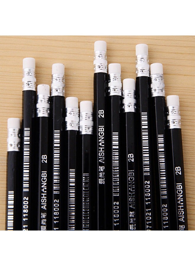 Generic 12 Hexagonal 2B Wooden Lead Pencils with Eraser - Students Writing, Sketch, and Drawing Wood Pencils, Ideal for School Supplies and Office Use  - Image 5