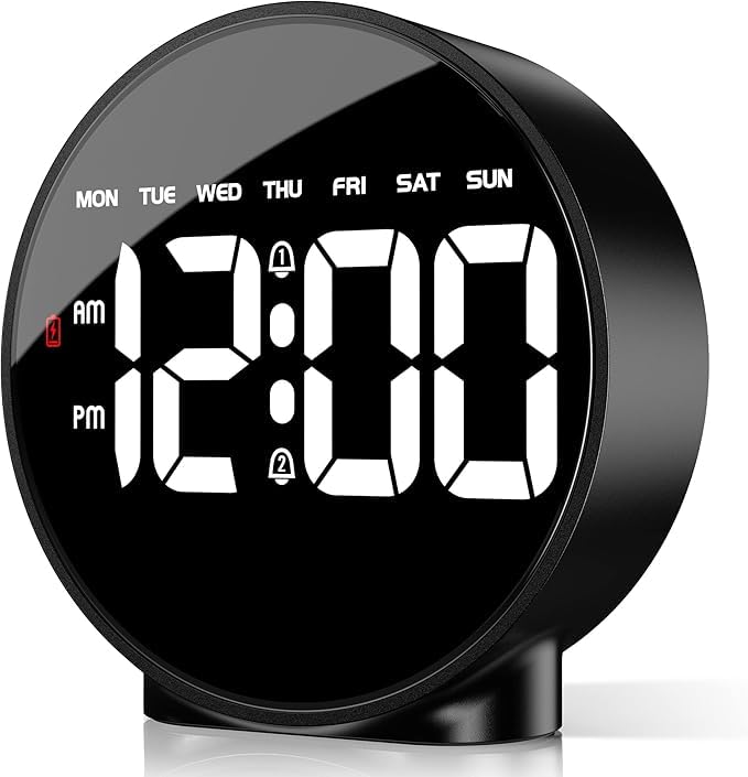 BLURISM Plastic Led Alarm Clock Digital Round Clock with Voice and Touch Activated 2 Separate Alarms Snooze Week 4 Adjustable Brightness USBBattery Powered Black - Image 1