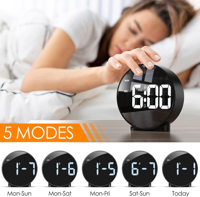 BLURISM Plastic Led Alarm Clock Digital Round Clock with Voice and Touch Activated 2 Separate Alarms Snooze Week 4 Adjustable Brightness USBBattery Powered Black - Image 3