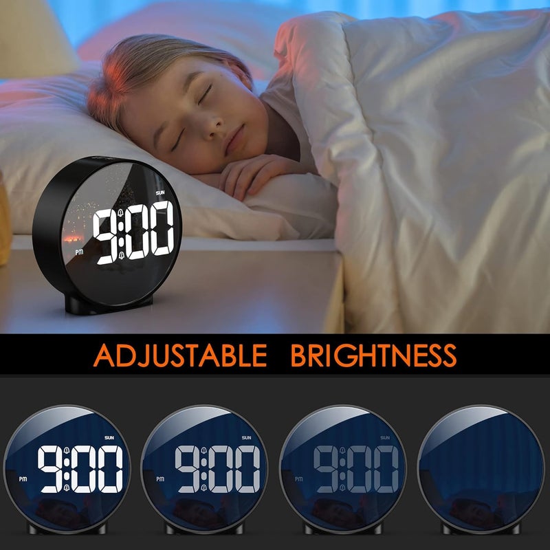 BLURISM Plastic Led Alarm Clock Digital Round Clock with Voice and Touch Activated 2 Separate Alarms Snooze Week 4 Adjustable Brightness USBBattery Powered Black - Image 5