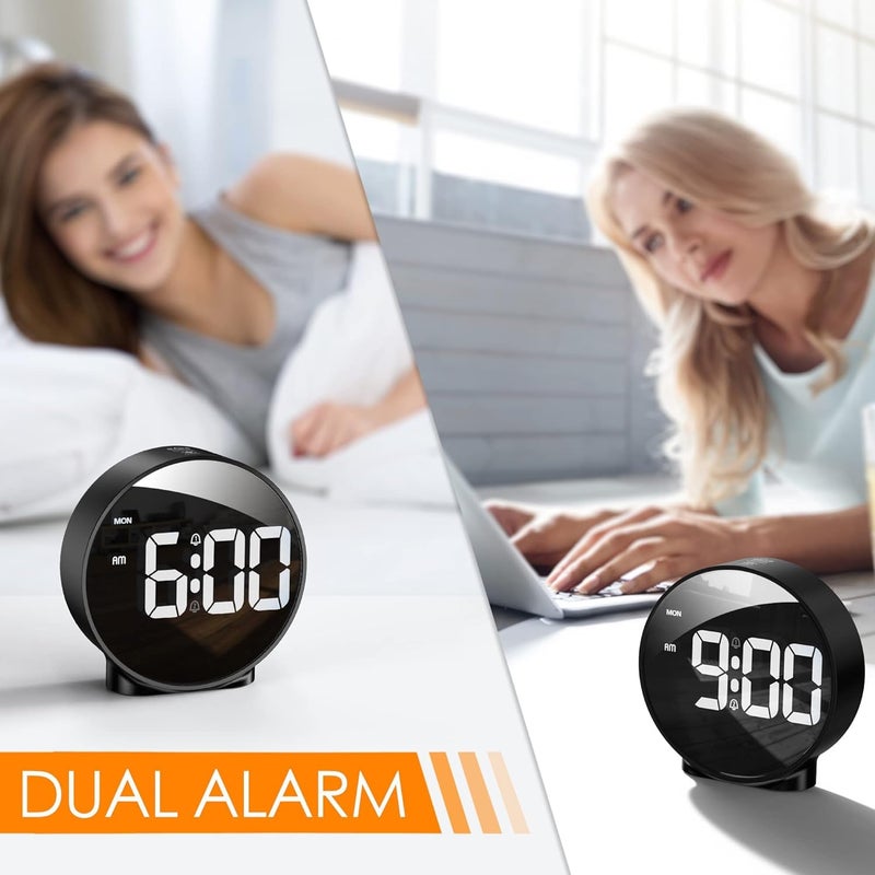 BLURISM Plastic Led Alarm Clock Digital Round Clock with Voice and Touch Activated 2 Separate Alarms Snooze Week 4 Adjustable Brightness USBBattery Powered Black - Image 2