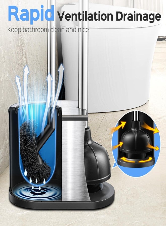 HAMITOR Toilet Plunger and Brush Set: 2 in 1 Stainless Steel Rustproof Combo with Deep Cleaning Curved Bristles - Heavy Duty Toilet Unclogging for Family Bathroom - Compact Apartment Accessories - Image 4