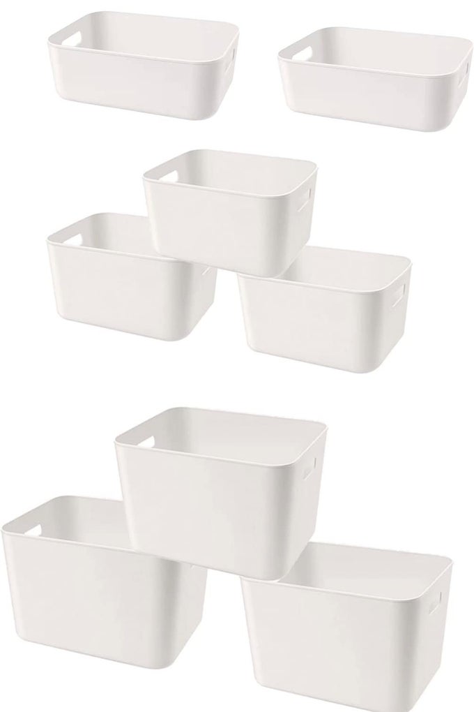 SET OF 8 PLASTIC STORAGE BINSVERSATILE KITCHEN PANTRY ORGANIZATION AND STORAGEFOR PLASTIC STORAGE CONTAINER UNDER BEDUNDER SINK BATHROOM ORGANIZER WHITE 8 PACK