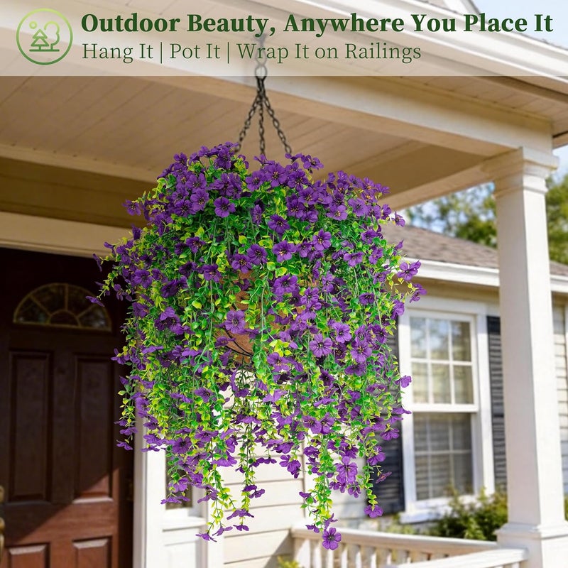 ColoPlay Artificial Hanging Flowers for Outdoors Faux Plants, 2PCS Artificial Outdoor Flowers for Spring Decor, UV Resistan Realistic Daisy Fake Hanging Plants for Indoor Planter Garden Porch(Purple) - Image 5