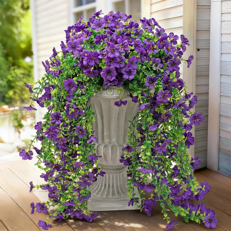 ColoPlay Artificial Hanging Flowers for Outdoors Faux Plants, 2PCS Artificial Outdoor Flowers for Spring Decor, UV Resistan Realistic Daisy Fake Hanging Plants for Indoor Planter Garden Porch(Purple) - Image 1