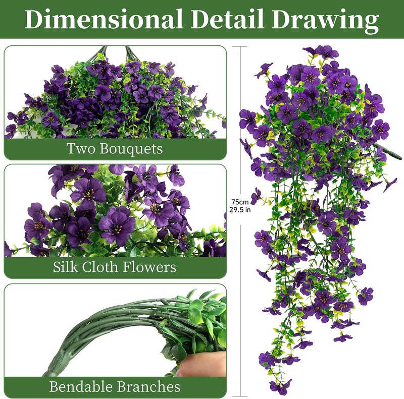 ColoPlay Artificial Hanging Flowers for Outdoors Faux Plants, 2PCS Artificial Outdoor Flowers for Spring Decor, UV Resistan Realistic Daisy Fake Hanging Plants for Indoor Planter Garden Porch(Purple) - Image 2