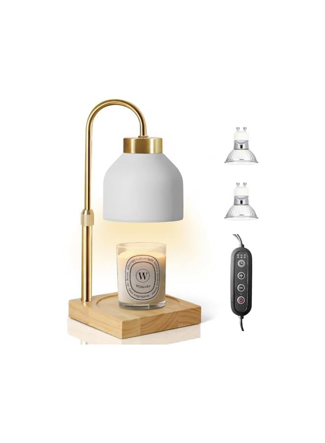 The Bros مصباح تسخين الشموع - قابل للتعتيم مع 2 لمبة، ارتفاع قابل للتعديل لشموع الجرار الصغيرة والكبيرة، جهاز كهربائي لصهر الشموع لتزيين المنزل (أبيض) - Image 2