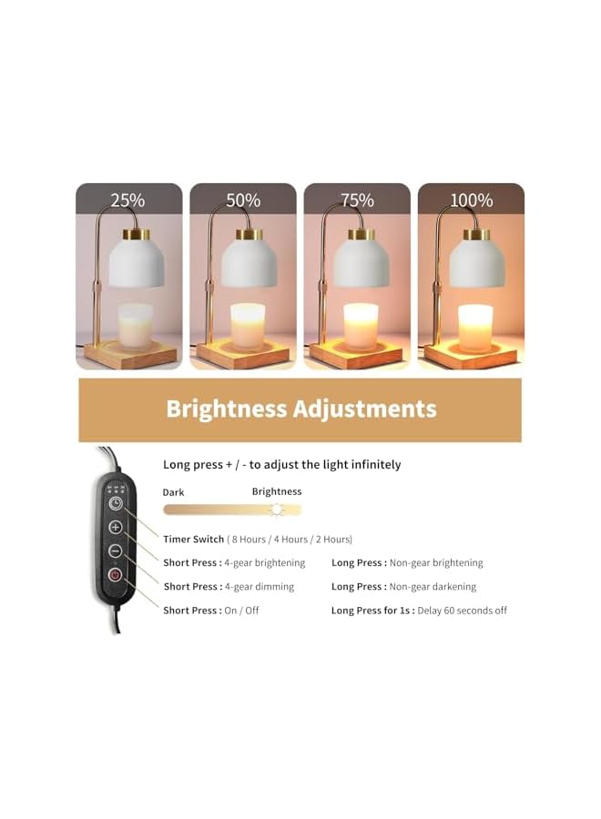 The Bros مصباح تسخين الشموع - قابل للتعتيم مع 2 لمبة، ارتفاع قابل للتعديل لشموع الجرار الصغيرة والكبيرة، جهاز كهربائي لصهر الشموع لتزيين المنزل (أبيض) - Image 5