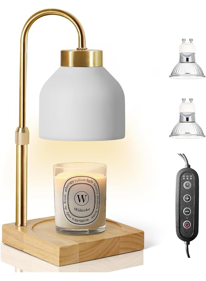 The Bros مصباح تسخين الشموع - قابل للتعتيم مع 2 لمبة، ارتفاع قابل للتعديل لشموع الجرار الصغيرة والكبيرة، جهاز كهربائي لصهر الشموع لتزيين المنزل (أبيض) - Image 1