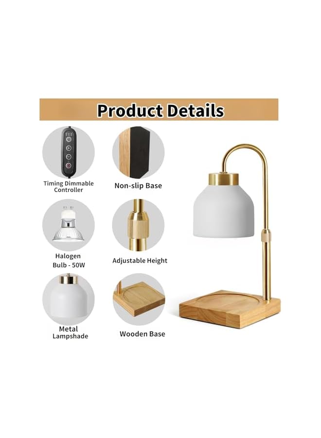 The Bros مصباح تسخين الشموع - قابل للتعتيم مع 2 لمبة، ارتفاع قابل للتعديل لشموع الجرار الصغيرة والكبيرة، جهاز كهربائي لصهر الشموع لتزيين المنزل (أبيض) - Image 4