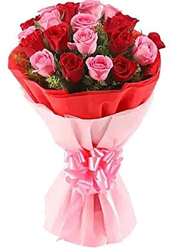 Floral Fantasy ت arrangement زهور فانتازيا زهور طازجة لعيد الأم باقة من 20 وردة حمراء ووردية - Image 1