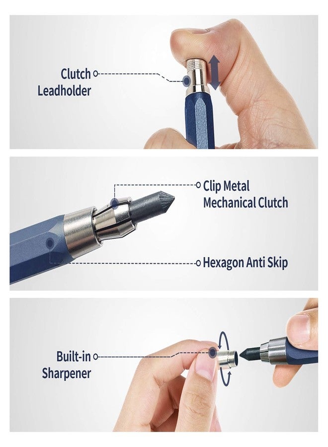 COZYEXPR 5.6mm Mechanical Pencil Lead Holder with Clip Metal Mechanical Clutch with Built-in Sharpener Automatic Graphite Pencil Lead Pencil For Construction, Draft Drawing, Crafting, Art Sketching - Image 2