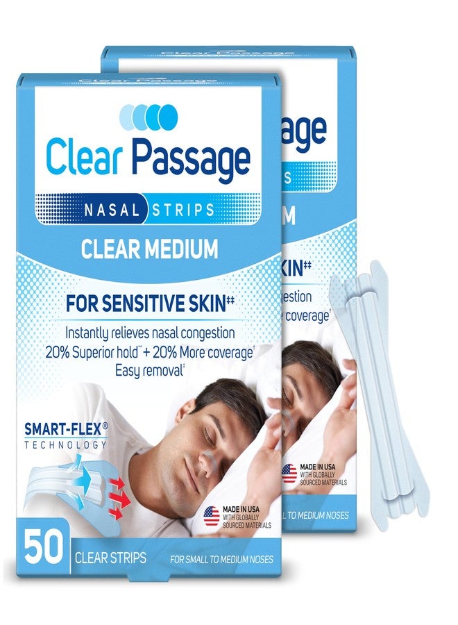 Clear Passage Nasal Strips Medium, 100 ct | Works Instantly to Improve Sleep, Reduce Snoring, & Relieve Nasal Congestion Due to Colds & Allergies - Image 1
