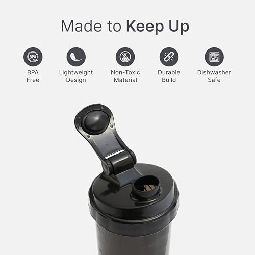 Cult Spider Gym Shaker Bottle | 550ml | 2 Storage Compartment | Workout | Shaker Bottle for Men & Women | Black - Image 4