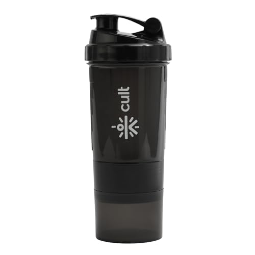 Cult Spider Gym Shaker Bottle | 550ml | 2 Storage Compartment | Workout | Shaker Bottle for Men & Women | Black - Image 1