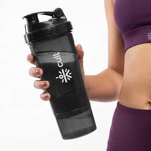 Cult Spider Gym Shaker Bottle | 550ml | 2 Storage Compartment | Workout | Shaker Bottle for Men & Women | Black - Image 2