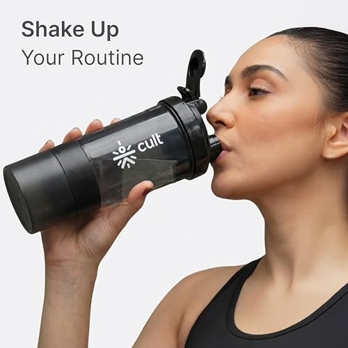 Cult Spider Gym Shaker Bottle | 550ml | 2 Storage Compartment | Workout | Shaker Bottle for Men & Women | Black - Image 3