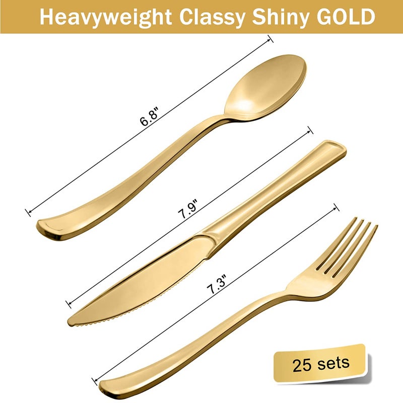 HOMIX 175 Piece Gold Party Supplies Set Serves 25 - Gold Paper Plates Napkins Cups with Gold Plastic Silverware Sets for Wedding Bridal Shower Baby Shower Holiday Parties - Image 4