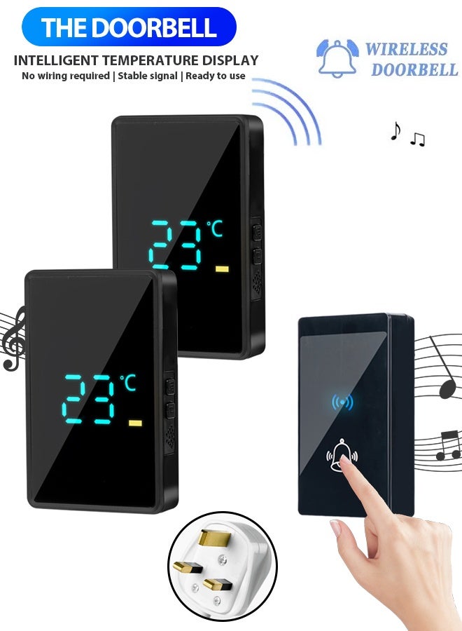 Waterproof Wireless Doorbell with Temperature display LED Flash, Over 1000 Feet Range, 56 Sounds and 5 Levels of Volume,2 Receivers and 1 Transmitter Cordless Doorbell for Home, Office, Apartment, Hotel, Warehouse and Anti-Theft black - Image 1