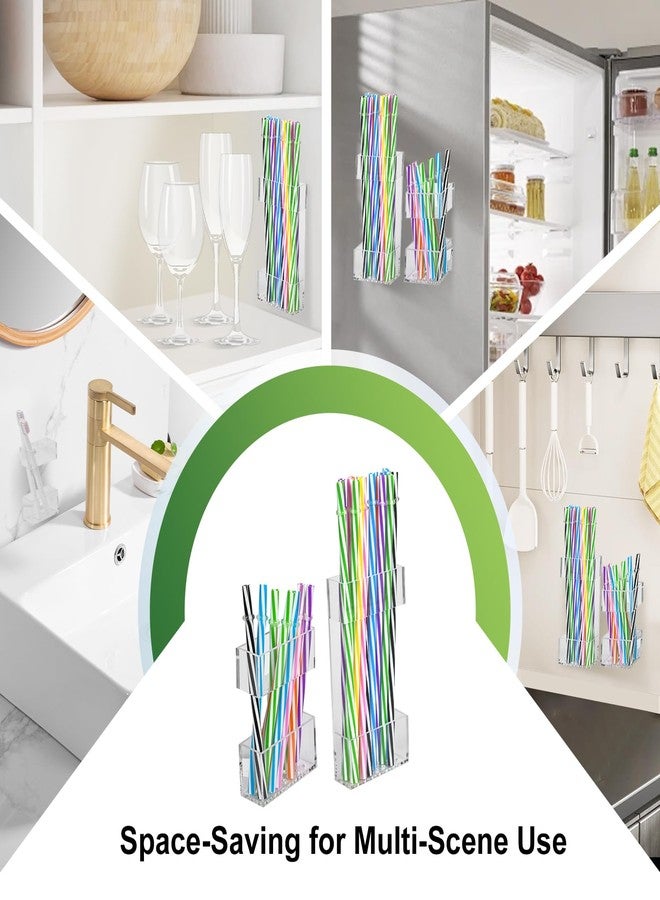 BERBAM 2 PACK Acrylic Straw Holder for Cabinet Door, Reusable Straw Organizer with Ultra-Sticky Adhesive Strips, Small Kitchen Accessories Container - Keeps the Kitchen Neat and Orderly(Transparent） - Image 5