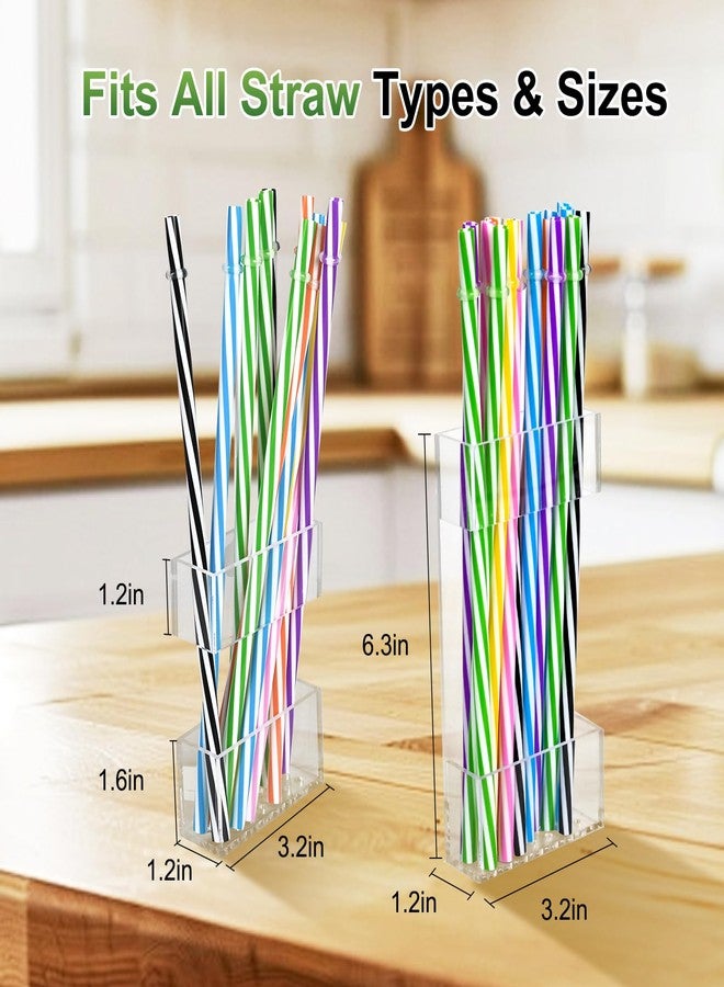 BERBAM 2 PACK Acrylic Straw Holder for Cabinet Door, Reusable Straw Organizer with Ultra-Sticky Adhesive Strips, Small Kitchen Accessories Container - Keeps the Kitchen Neat and Orderly(Transparent） - Image 2