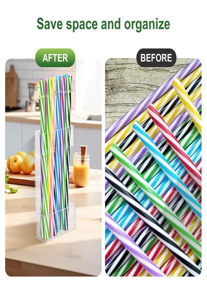 BERBAM 2 PACK Acrylic Straw Holder for Cabinet Door, Reusable Straw Organizer with Ultra-Sticky Adhesive Strips, Small Kitchen Accessories Container - Keeps the Kitchen Neat and Orderly(Transparent） - Image 4