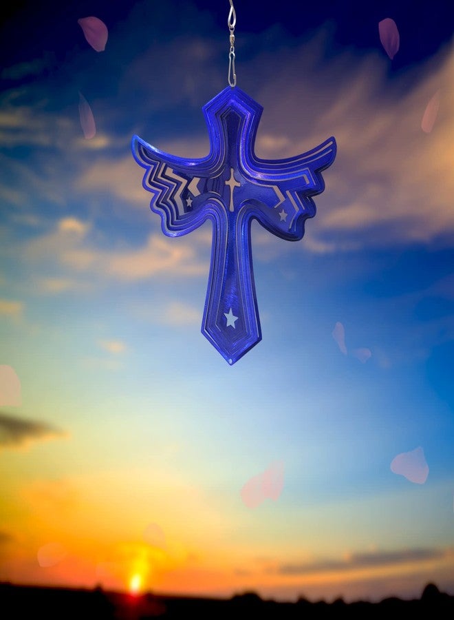 Fonmy Stainless Steel Wind Spinner Worth Gift Indoor Outdoor Garden Decoration Crafts Ornaments Metal Art Kinetic Yard Art Decorations 7.5 inch Blue Color Cross Wind Spinners - Image 2