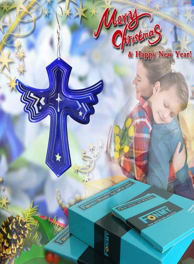 Fonmy Stainless Steel Wind Spinner Worth Gift Indoor Outdoor Garden Decoration Crafts Ornaments Metal Art Kinetic Yard Art Decorations 7.5 inch Blue Color Cross Wind Spinners - Image 3