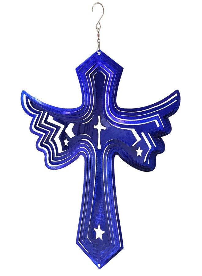 Fonmy Stainless Steel Wind Spinner Worth Gift Indoor Outdoor Garden Decoration Crafts Ornaments Metal Art Kinetic Yard Art Decorations 7.5 inch Blue Color Cross Wind Spinners - Image 4