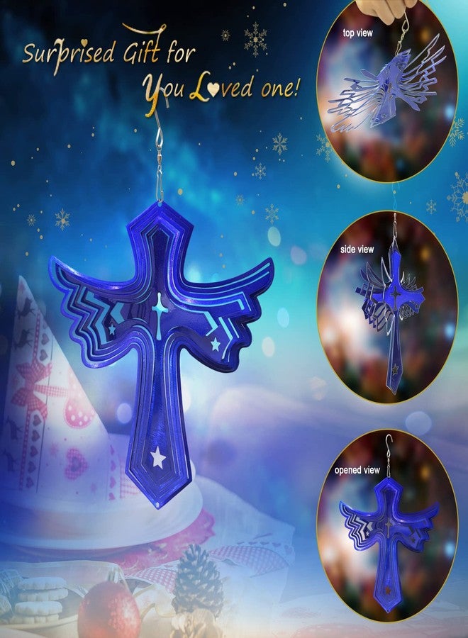 Fonmy Stainless Steel Wind Spinner Worth Gift Indoor Outdoor Garden Decoration Crafts Ornaments Metal Art Kinetic Yard Art Decorations 7.5 inch Blue Color Cross Wind Spinners - Image 5