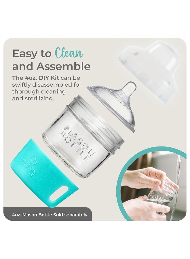 Mason Bottle Glass Baby Bottle DIY Kit – Fits 4oz Mason Jars – Includes 2X Slow Flow Nipples, Silicone Sleeve, and Cap (Ring, Lid, and Jar Not Included) – Made in USA - Image 4