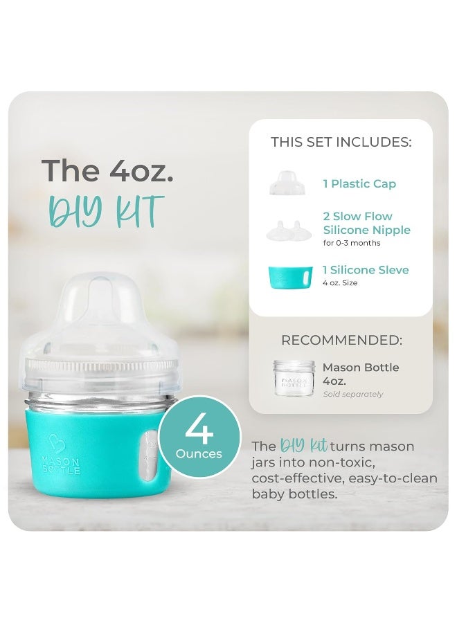 Mason Bottle Glass Baby Bottle DIY Kit – Fits 4oz Mason Jars – Includes 2X Slow Flow Nipples, Silicone Sleeve, and Cap (Ring, Lid, and Jar Not Included) – Made in USA - Image 3