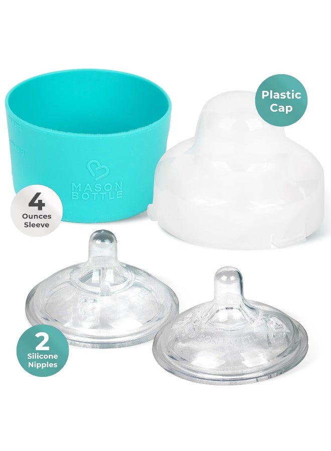 Mason Bottle Glass Baby Bottle DIY Kit – Fits 4oz Mason Jars – Includes 2X Slow Flow Nipples, Silicone Sleeve, and Cap (Ring, Lid, and Jar Not Included) – Made in USA - Image 2