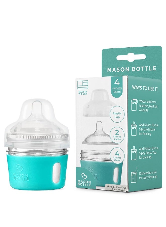 Mason Bottle Glass Baby Bottle DIY Kit – Fits 4oz Mason Jars – Includes 2X Slow Flow Nipples, Silicone Sleeve, and Cap (Ring, Lid, and Jar Not Included) – Made in USA - Image 1
